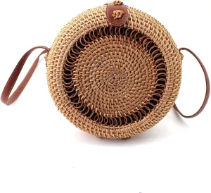 Van Caro Handwoven Cotton Straw Shoulder Bag Crochet Tassel Beach Bohemian Purse for Women