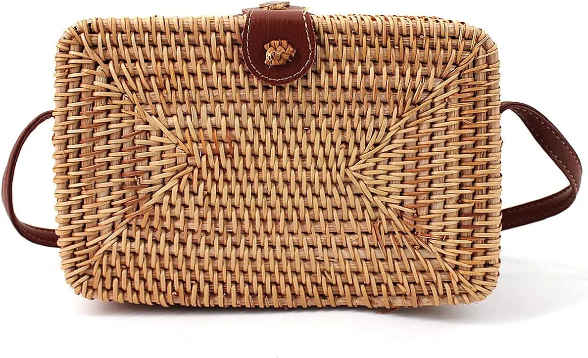 Van Caro Handwoven Cotton Straw Shoulder Bag Crochet Tassel Beach Bohemian Purse for Women