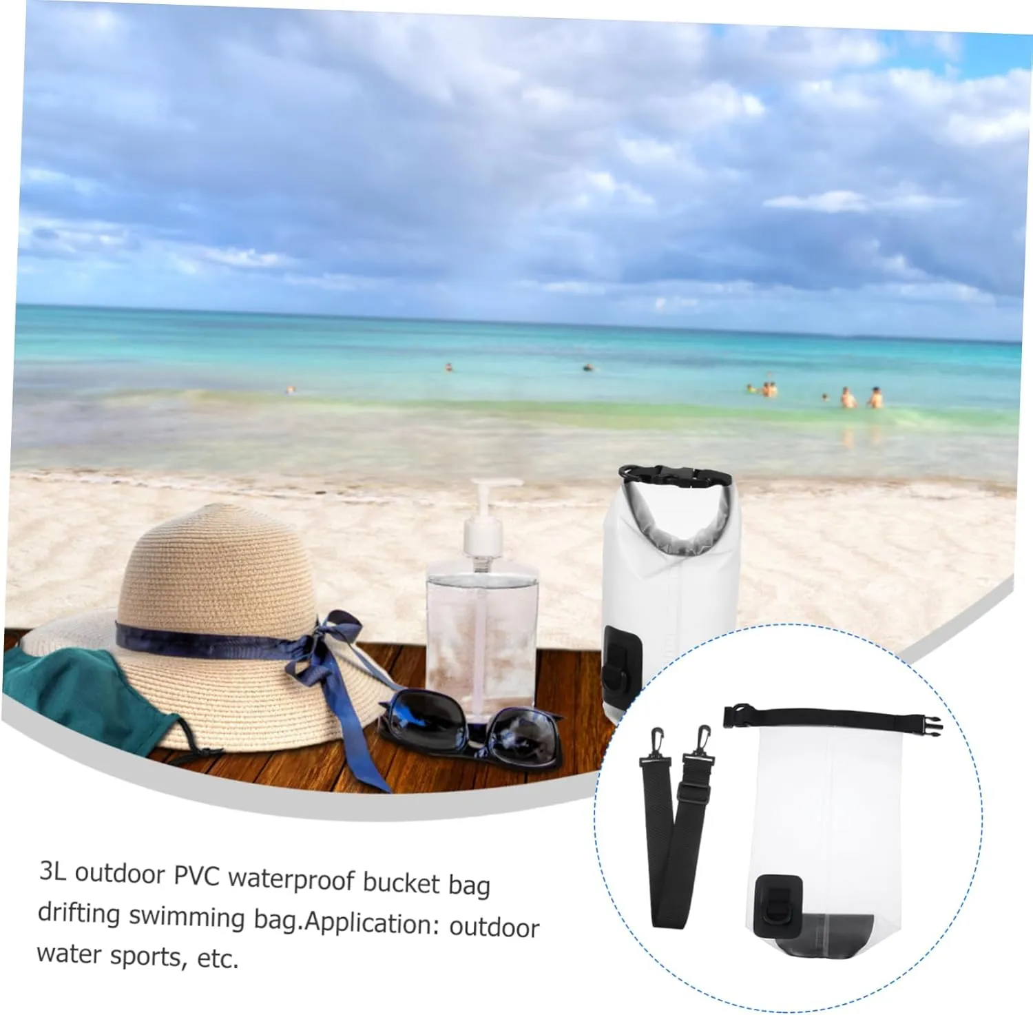 VANZACK 1pc Rafting Swimming Bag Transparent Backpack Clear Kayak Floating Waterproof Dry Waterproof Pouches for Cell Phones Waterproof Bags for Beach White 3l Floating Bag Portable Pvc