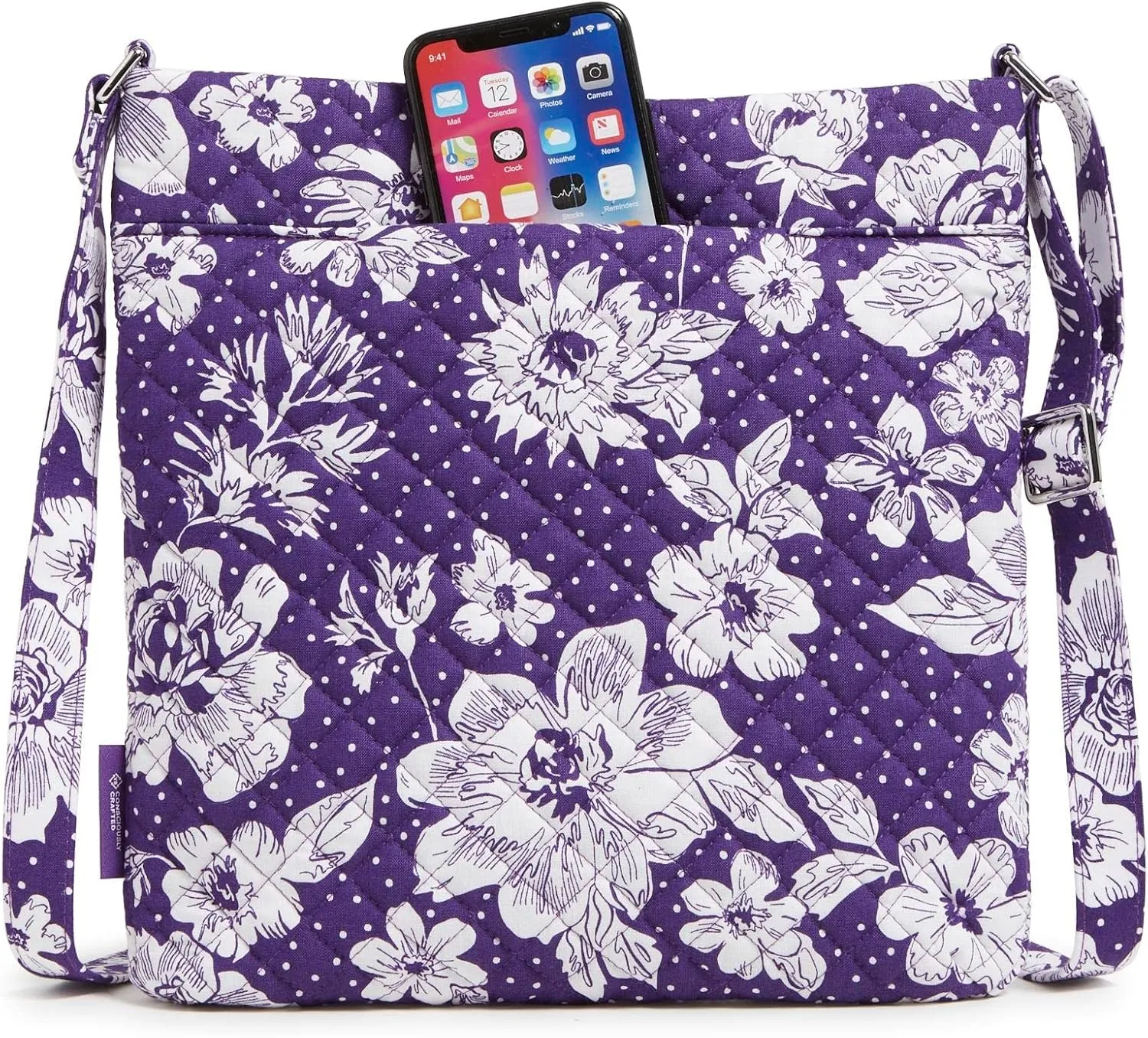 Vera Bradley Women's Cotton Collegiate Triple Zip Hipster Crossbody Purse (Multiple Teams Available)