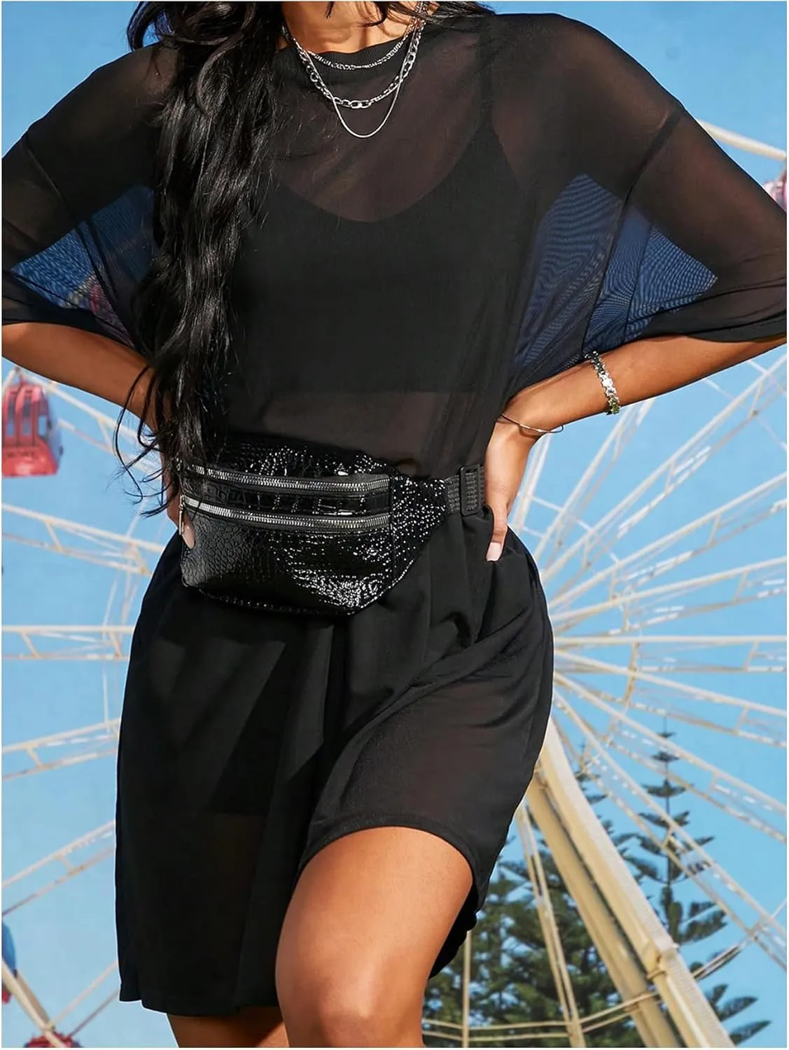 Verdusa Women's Sheer Mesh Dress Loose See Through Half Sleeve Beach Cover Up