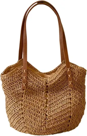 Verdusa Women's Vacation Straw Woven Tote Bag Double Handle Underarm Shoulder Bag