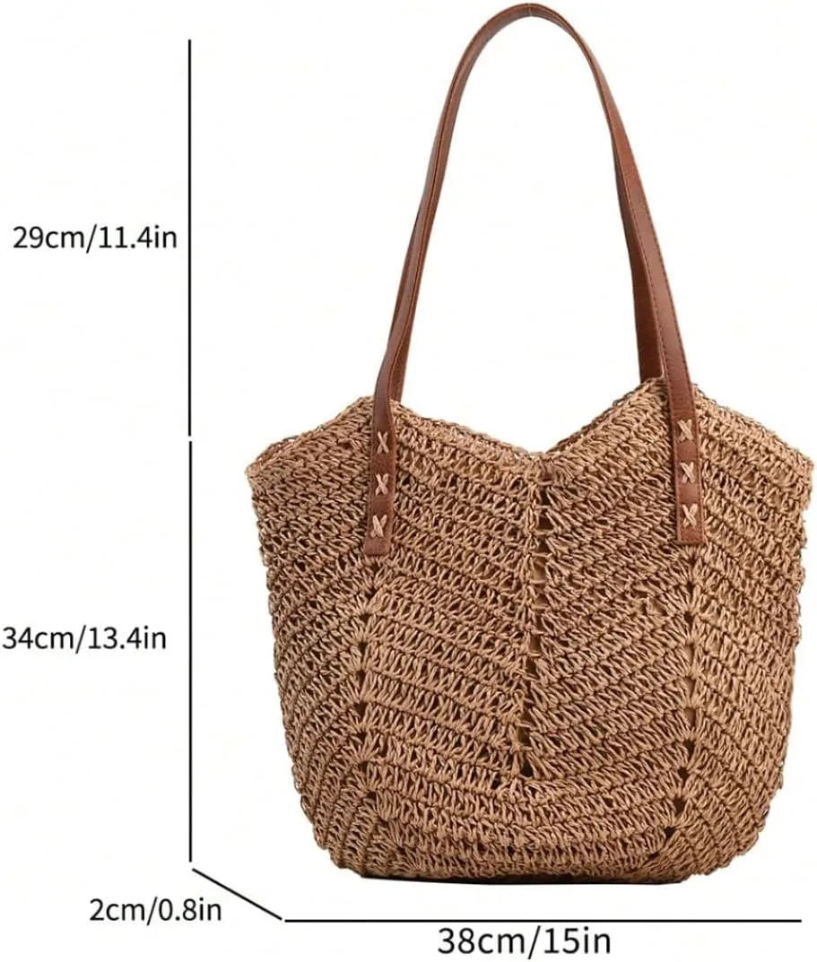 Verdusa Women's Vacation Straw Woven Tote Bag Double Handle Underarm Shoulder Bag