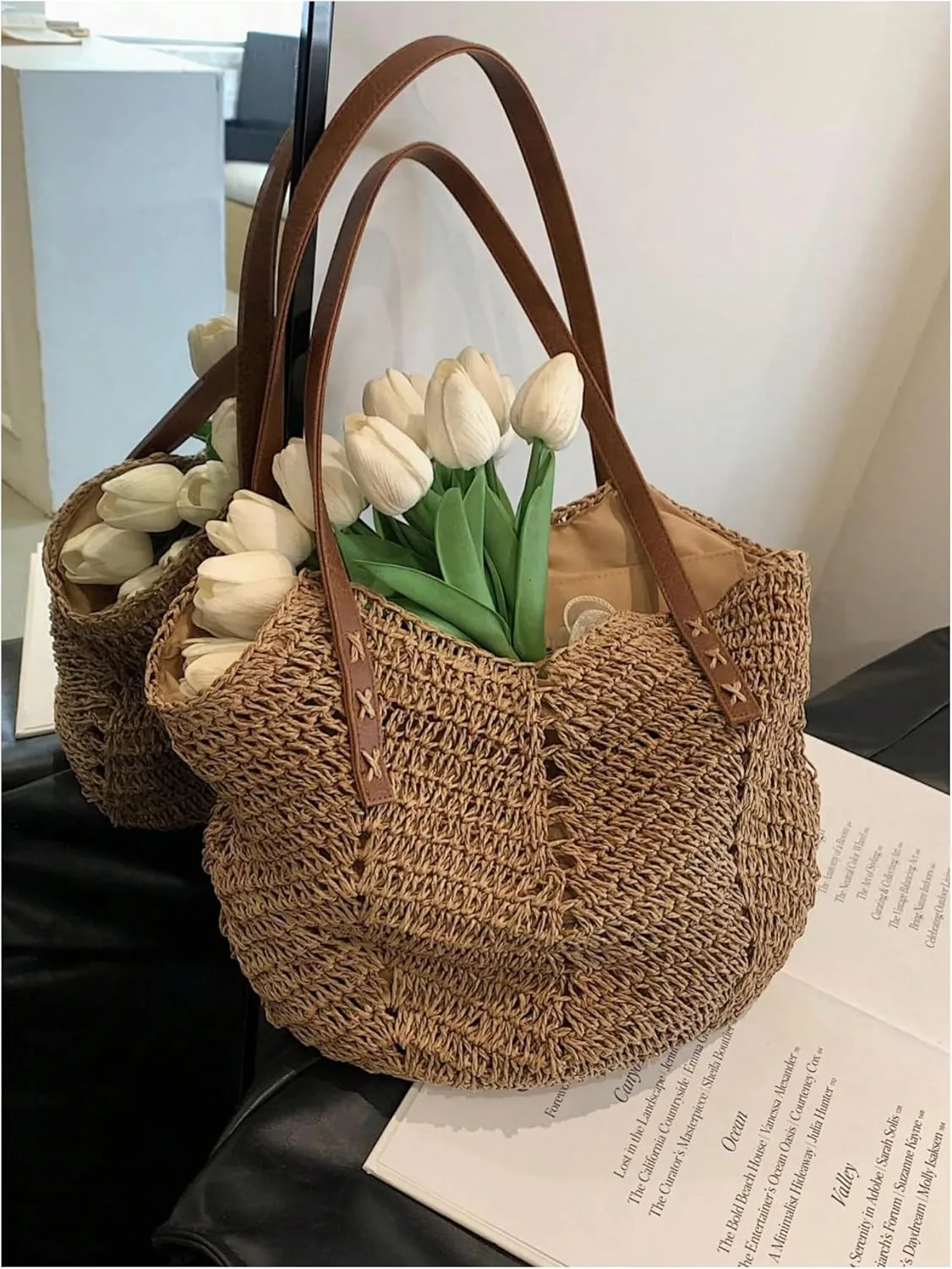 Verdusa Women's Vacation Straw Woven Tote Bag Double Handle Underarm Shoulder Bag