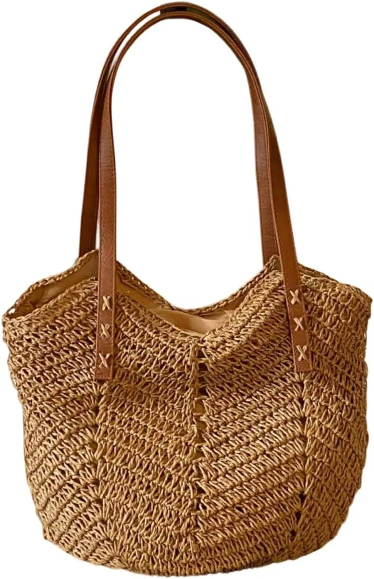 Verdusa Women's Vacation Straw Woven Tote Bag Double Handle Underarm Shoulder Bag