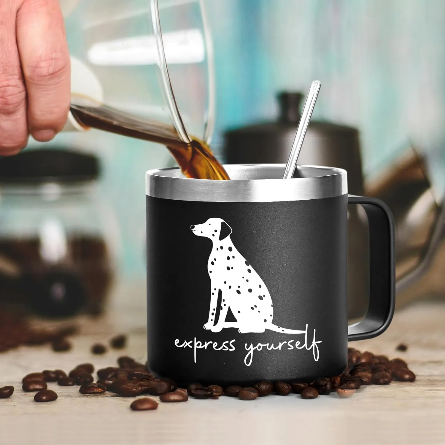 Vet Tech Gift for Men Women Coffee Mug, Express Yourself Vet Tech Veterinary Gifts for Vet Tech Practitioner Animal Doctor Dog Lover, 14oz Veterinarian Gifts Stainless Steel Dog Coffee Mug, Black