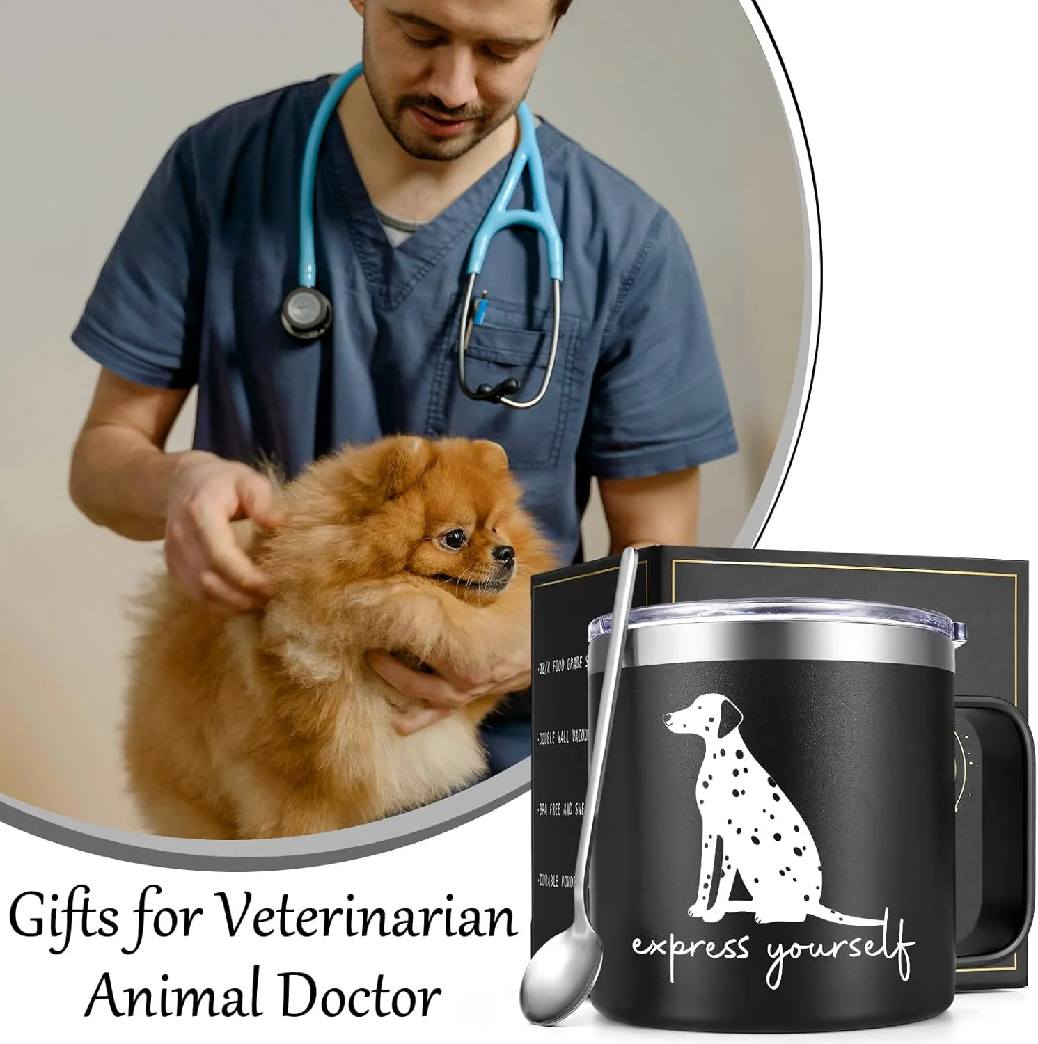 Vet Tech Gift for Men Women Coffee Mug, Express Yourself Vet Tech Veterinary Gifts for Vet Tech Practitioner Animal Doctor Dog Lover, 14oz Veterinarian Gifts Stainless Steel Dog Coffee Mug, Black