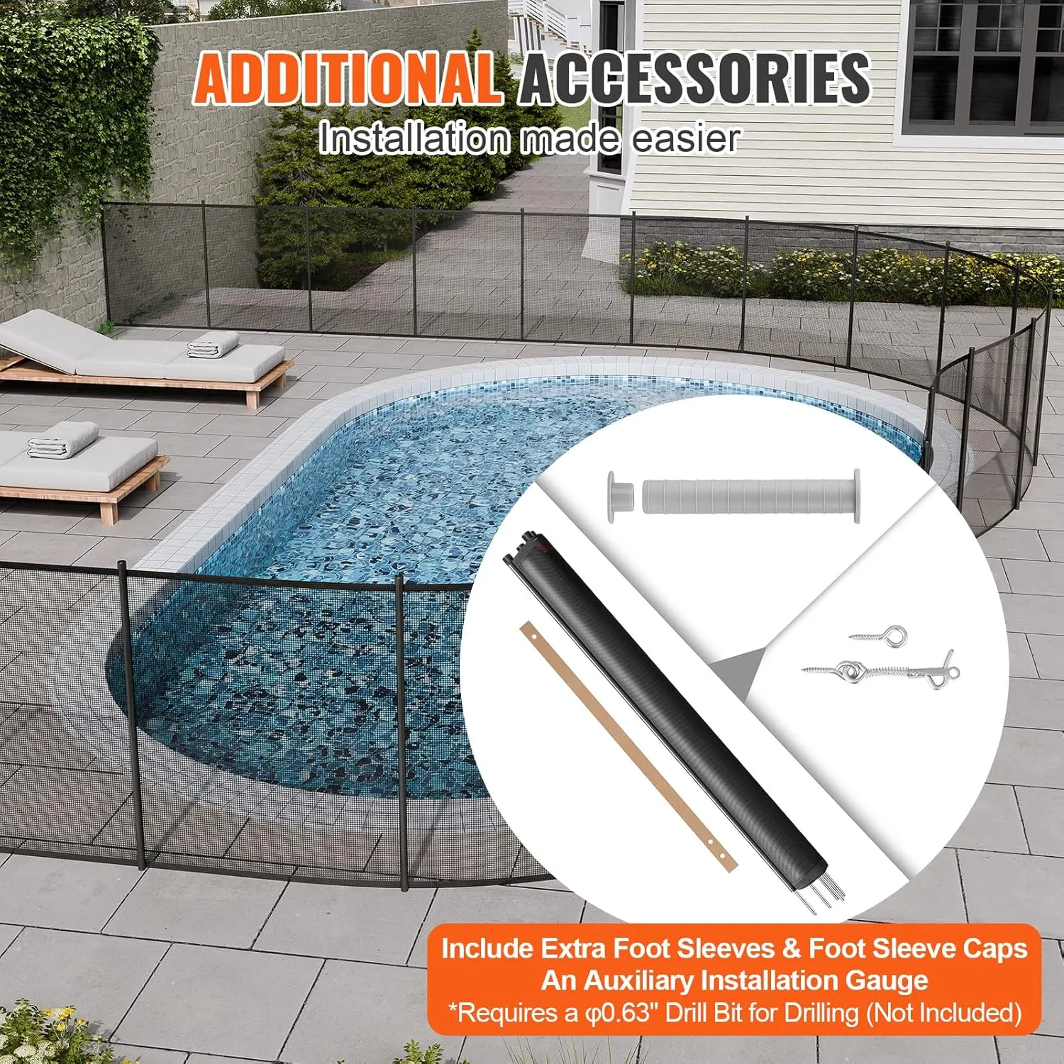 VEVOR Pool Fence, 4 x 12 FT Pool Fences for Inground Pools, Removable Pool Fencing, Easy DIY Installation Swimming Pool Fence, 340gms Teslin PVC Pool Fence Mesh Protects Kids and Pets