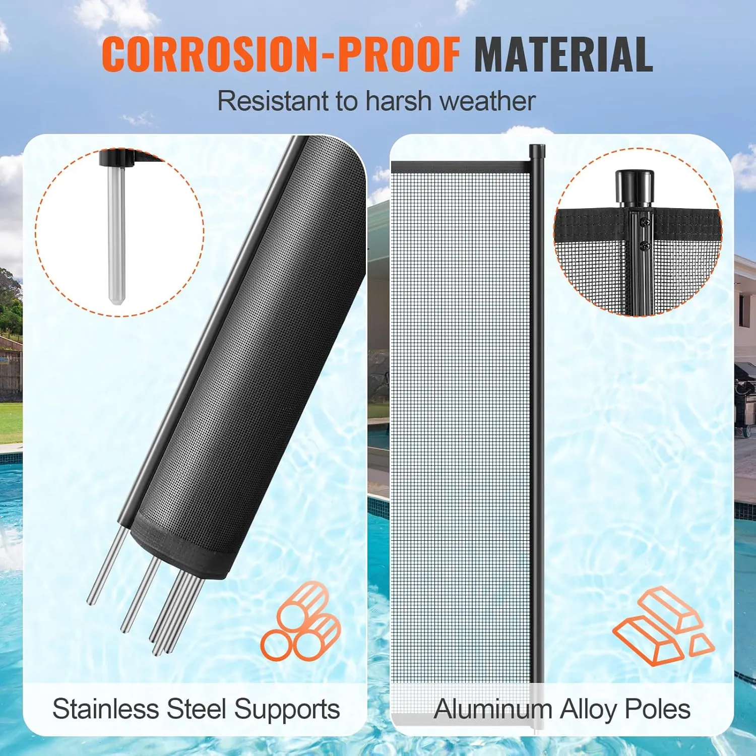 VEVOR Pool Fence, 4 x 12 FT Pool Fences for Inground Pools, Removable Pool Fencing, Easy DIY Installation Swimming Pool Fence, 340gms Teslin PVC Pool Fence Mesh Protects Kids and Pets