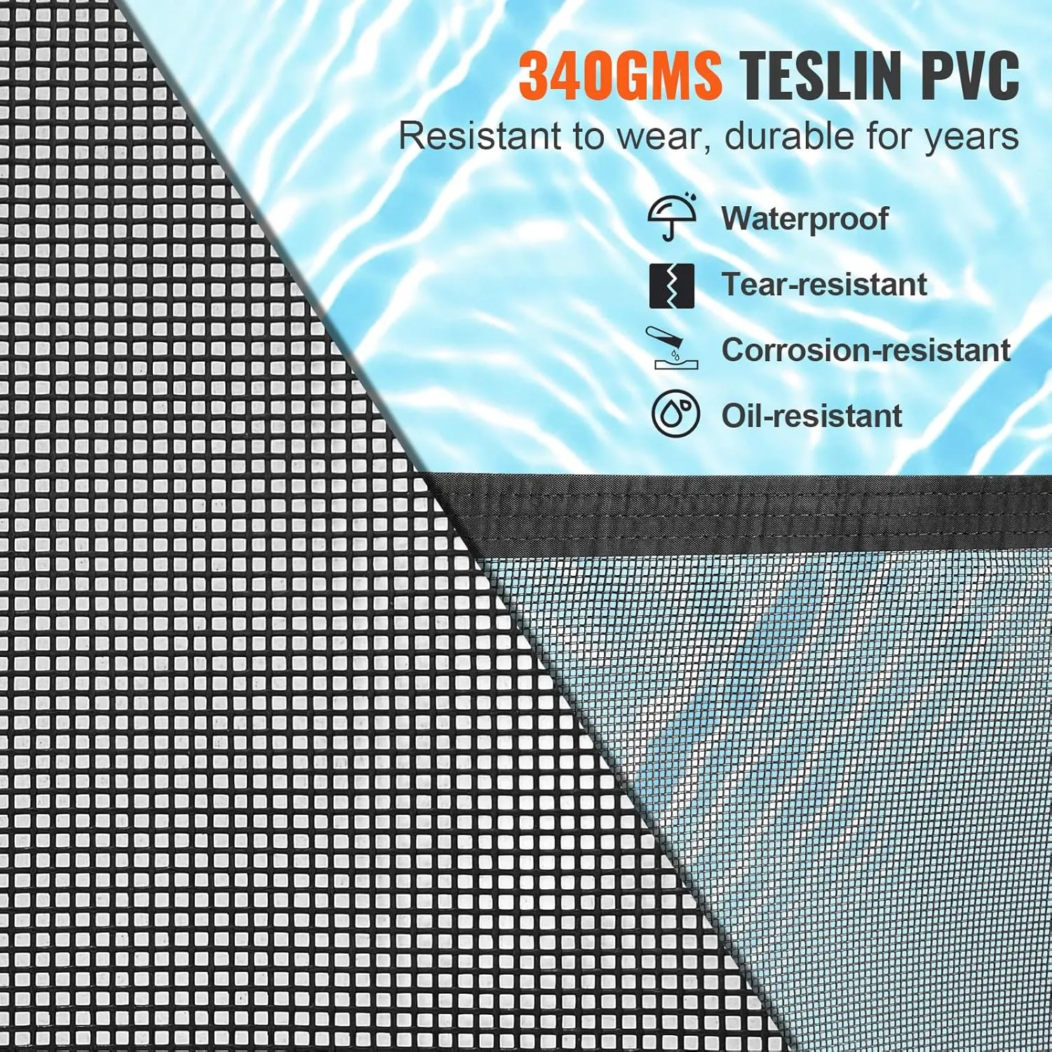 VEVOR Pool Fence, 4 x 12 FT Pool Fences for Inground Pools, Removable Pool Fencing, Easy DIY Installation Swimming Pool Fence, 340gms Teslin PVC Pool Fence Mesh Protects Kids and Pets