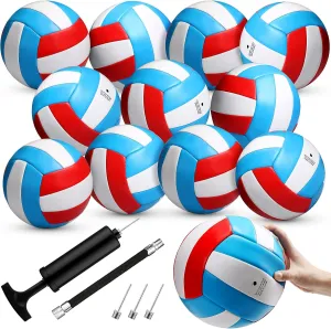 Vinsot 12Pcs Size 5 Recreational Volleyballs with Air Pump Regulation Soft Volleyball Ball for Outdoor Indoor Play Waterproof Volleyball Bulk for Beginner Gym Training Beach Swimming Pool