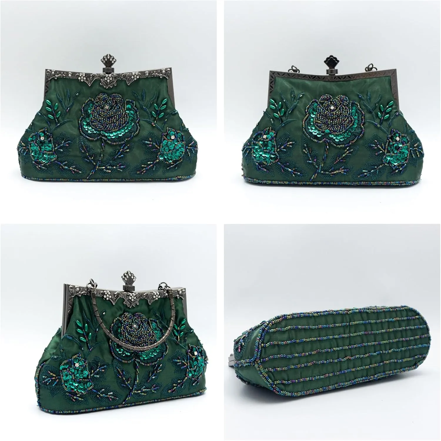 Vintage 1920s Beaded Evening Bag Pearl Clutch Bag for Women Sequin Handbag Bridal Wedding Purse Floral Shoulder Bag