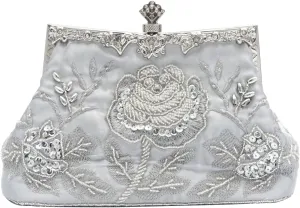 Vintage 1920s Beaded Evening Bag Pearl Clutch Bag for Women Sequin Handbag Bridal Wedding Purse Floral Shoulder Bag