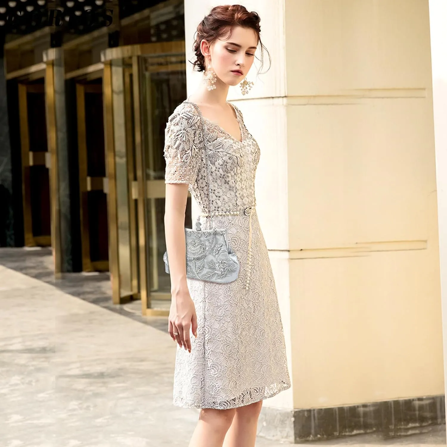 Vintage 1920s Beaded Evening Bag Pearl Clutch Bag for Women Sequin Handbag Bridal Wedding Purse Floral Shoulder Bag