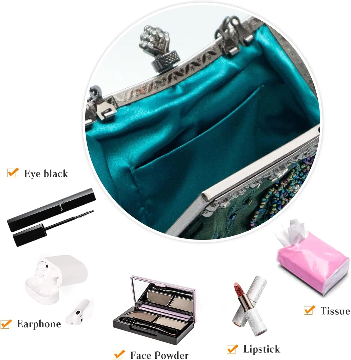 Vintage 1920s Beaded Evening Bag Pearl Clutch Bag for Women Sequin Handbag Bridal Wedding Purse Floral Shoulder Bag