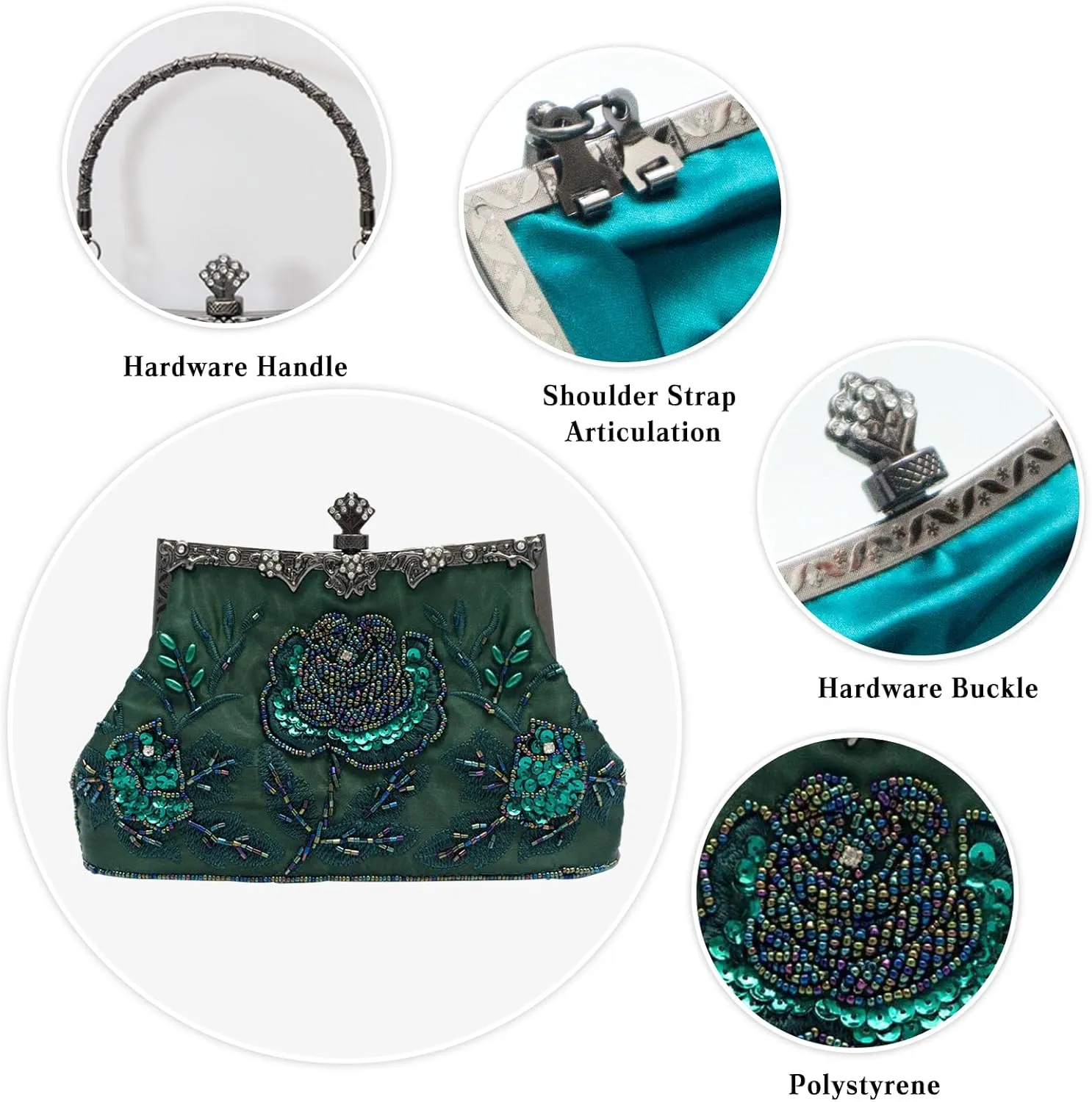 Vintage 1920s Beaded Evening Bag Pearl Clutch Bag for Women Sequin Handbag Bridal Wedding Purse Floral Shoulder Bag