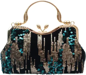 Vintage 1920s Clutch Bag Women Velvet Evening Bag Sparkly Sequin Handbag Crystal Shoulder Bag Bridal Wedding Purse