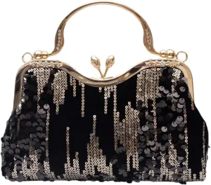 Vintage 1920s Clutch Bag Women Velvet Evening Bag Sparkly Sequin Handbag Crystal Shoulder Bag Bridal Wedding Purse
