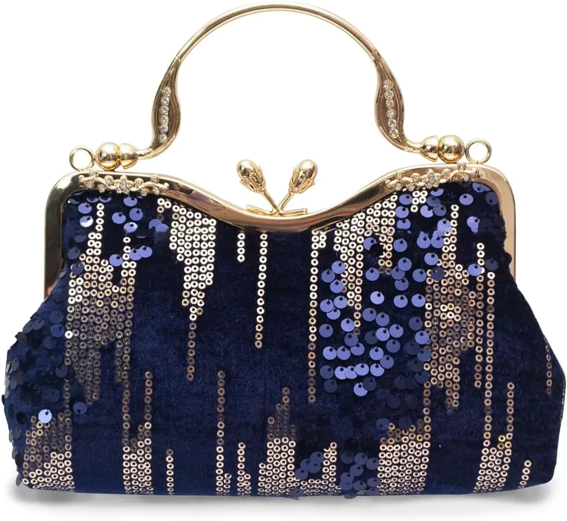 Vintage 1920s Evening Bag for Women Velvet Clutch Bag Sparkly Sequin Handbag Bridal Wedding Purse