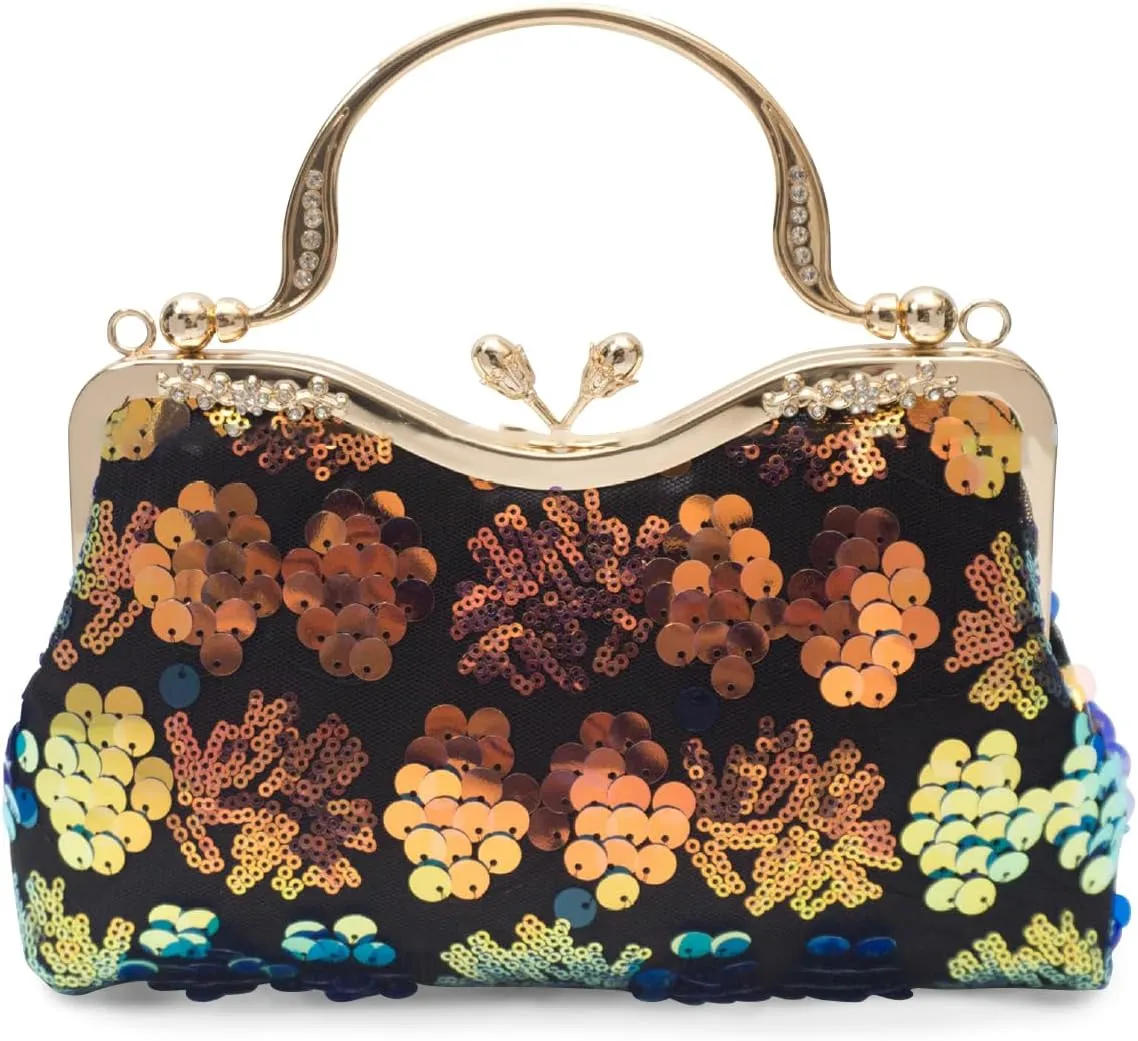 Vintage 1920s Evening Bag for Women Velvet Clutch Bag Sparkly Sequin Handbag Bridal Wedding Purse