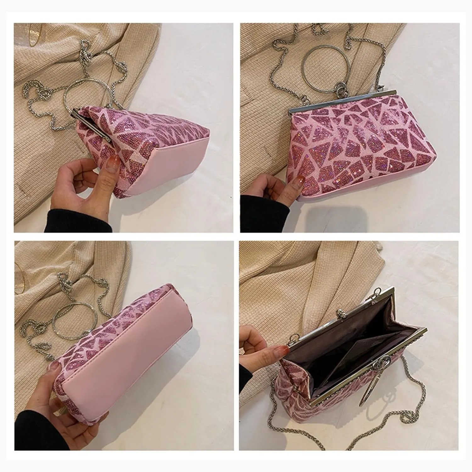 Vintage 1920s Evening Clutch Bag for Women Sparkly Sequin Handbag Bridal Wedding Purse Rhinestone Crossbody Bag
