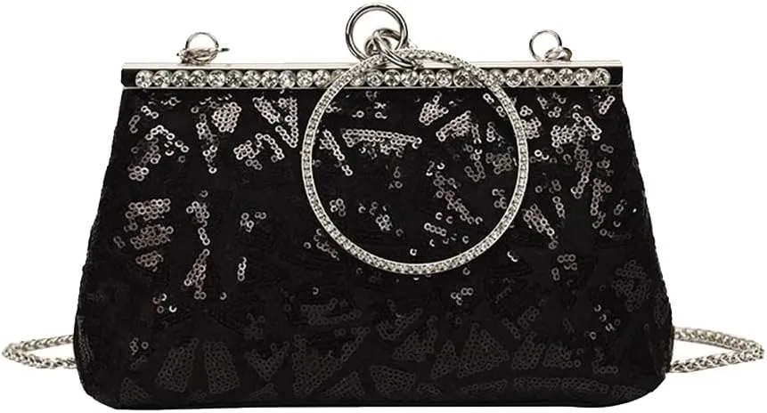 Vintage 1920s Evening Clutch Bag for Women Sparkly Sequin Handbag Bridal Wedding Purse Rhinestone Crossbody Bag