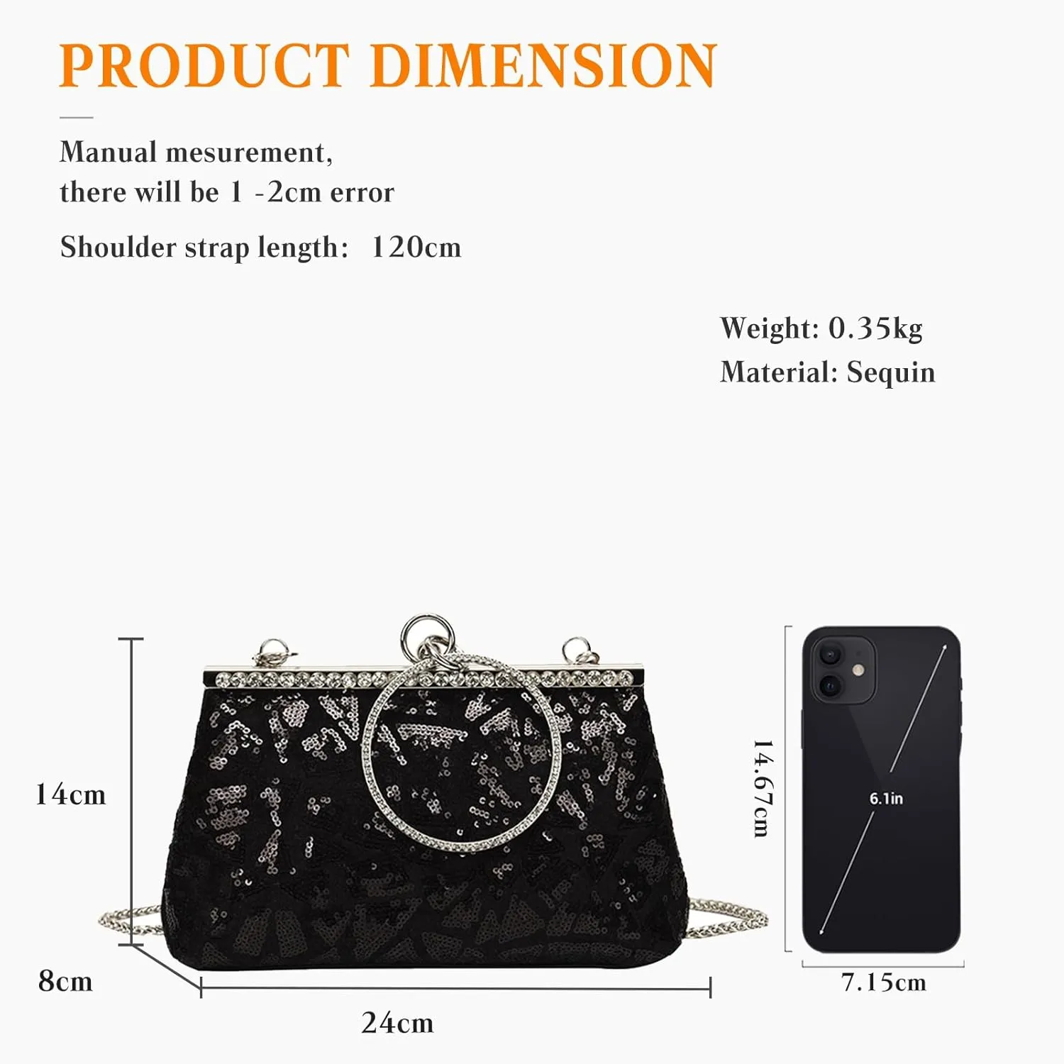 Vintage 1920s Evening Clutch Bag for Women Sparkly Sequin Handbag Bridal Wedding Purse Rhinestone Crossbody Bag