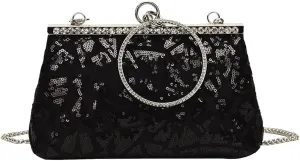 Vintage 1920s Evening Clutch Bag for Women Sparkly Sequin Handbag Bridal Wedding Purse Rhinestone Crossbody Bag