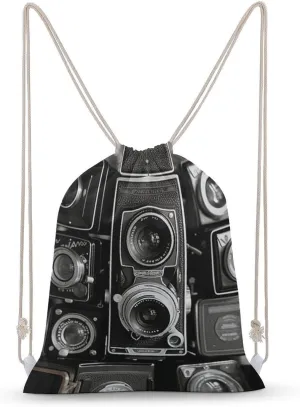 Vintage Camera Drawstring Backpack for Women Men Drawstring Bag for Travel Swimming Sports Gym Bag
