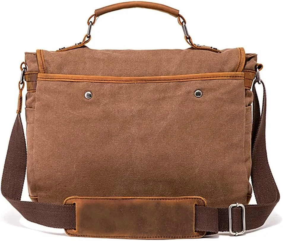 Vintage Canvas Bag Cowhide Briefcase European And American Shoulder Cross Body Handbag