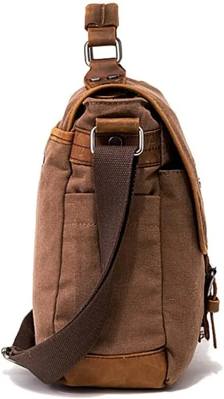 Vintage Canvas Bag Cowhide Briefcase European And American Shoulder Cross Body Handbag