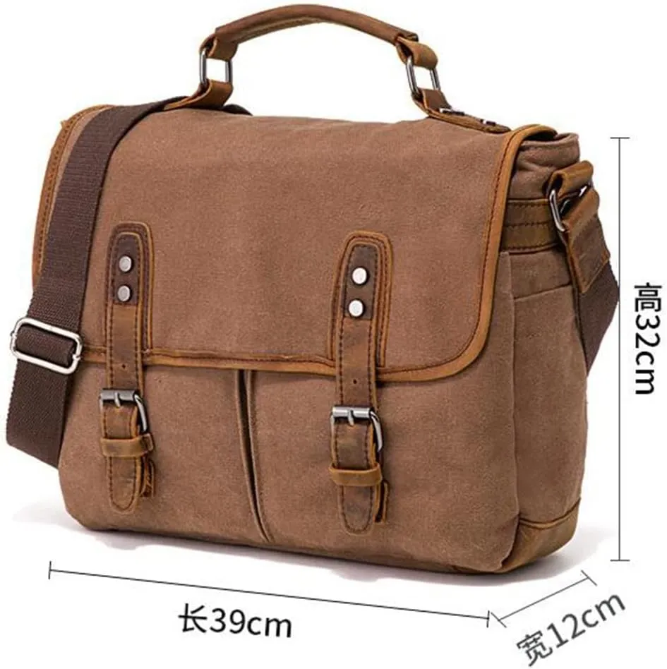 Vintage Canvas Bag Cowhide Briefcase European And American Shoulder Cross Body Handbag
