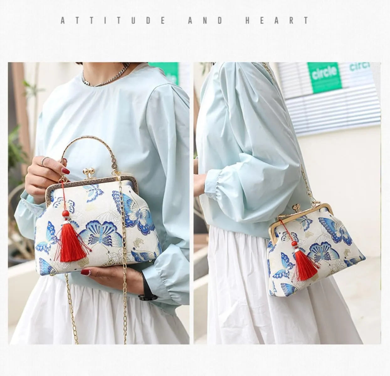 Vintage Evening Chain Handbag with Embroidered for Women Chinese Purse Crossbody Evening clutch bag