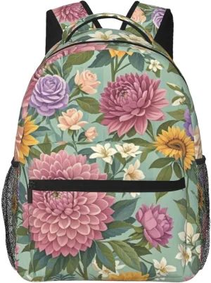 Vintage Floral Adult Backpacks 15 Inch Laptop Backpack Double Shoulder Bag for Work Travel Gifts