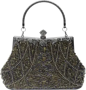 Vintage floral leaf beads sequins evening bag Elegant Clutch for Women for Brides, Proms, Parties, and Formal