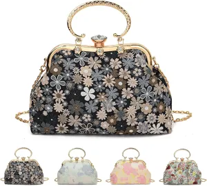 Vintage Flowers Lock Women Hand Bags Chain Chic Bag Women'sSuitable for women's shoulder-to-shoulder crossbody bags
