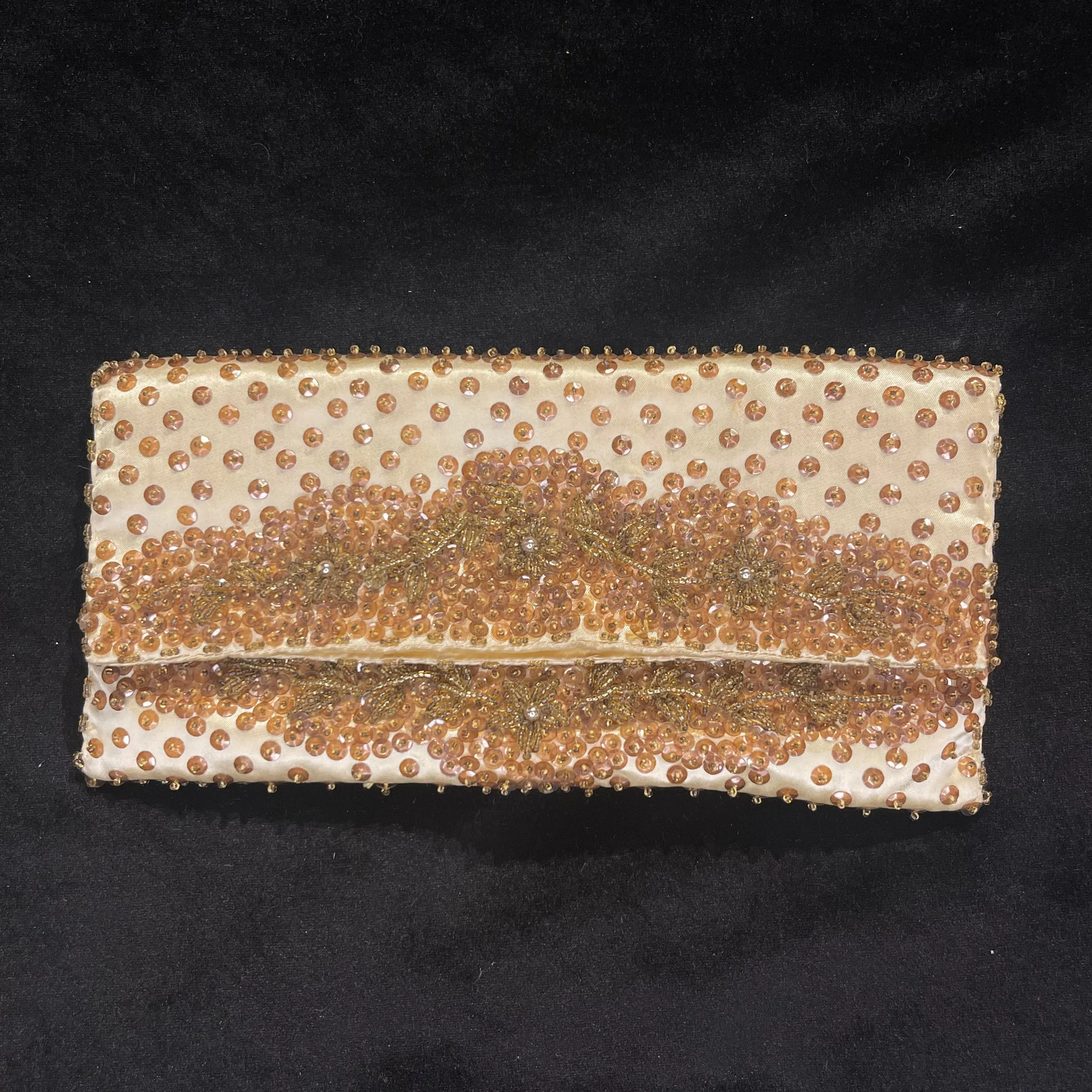 Vintage Gold Sequined Foldover Evening Clutch