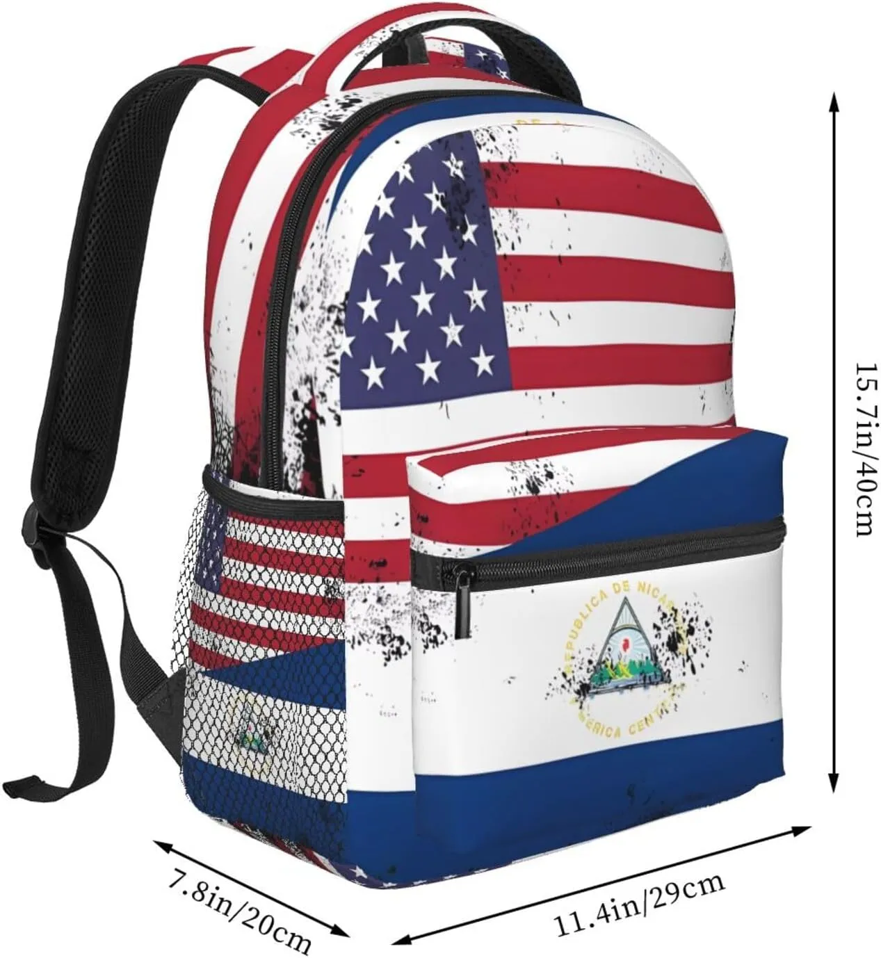 Vintage Half American Nicaraguan Flag Backpack Double Shoulder Bag 15 Inch Laptop Bagpack for Hiking Work Camping Travel