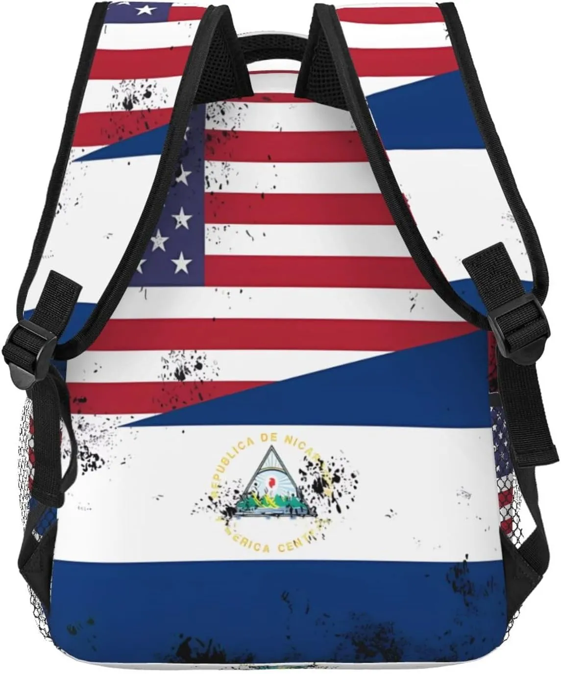 Vintage Half American Nicaraguan Flag Backpack Double Shoulder Bag 15 Inch Laptop Bagpack for Hiking Work Camping Travel