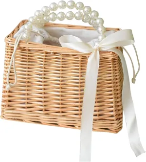Vintage Handmade Handwoven Pearl Bag Rattan Shoulders Woven Handbags Beach Style Straw Bags