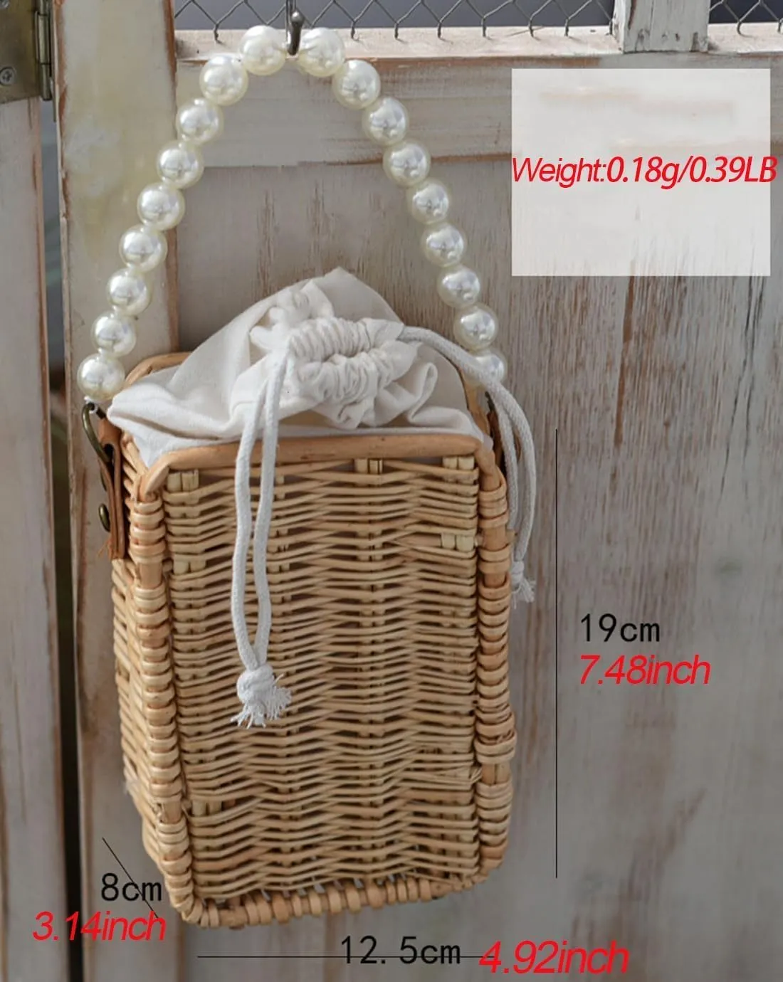 Vintage Handmade Handwoven Pearl Bag Rattan Shoulders Woven Handbags Beach Style Straw Bags