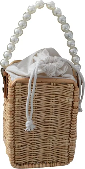 Vintage Handmade Handwoven Pearl Bag Rattan Shoulders Woven Handbags Beach Style Straw Bags