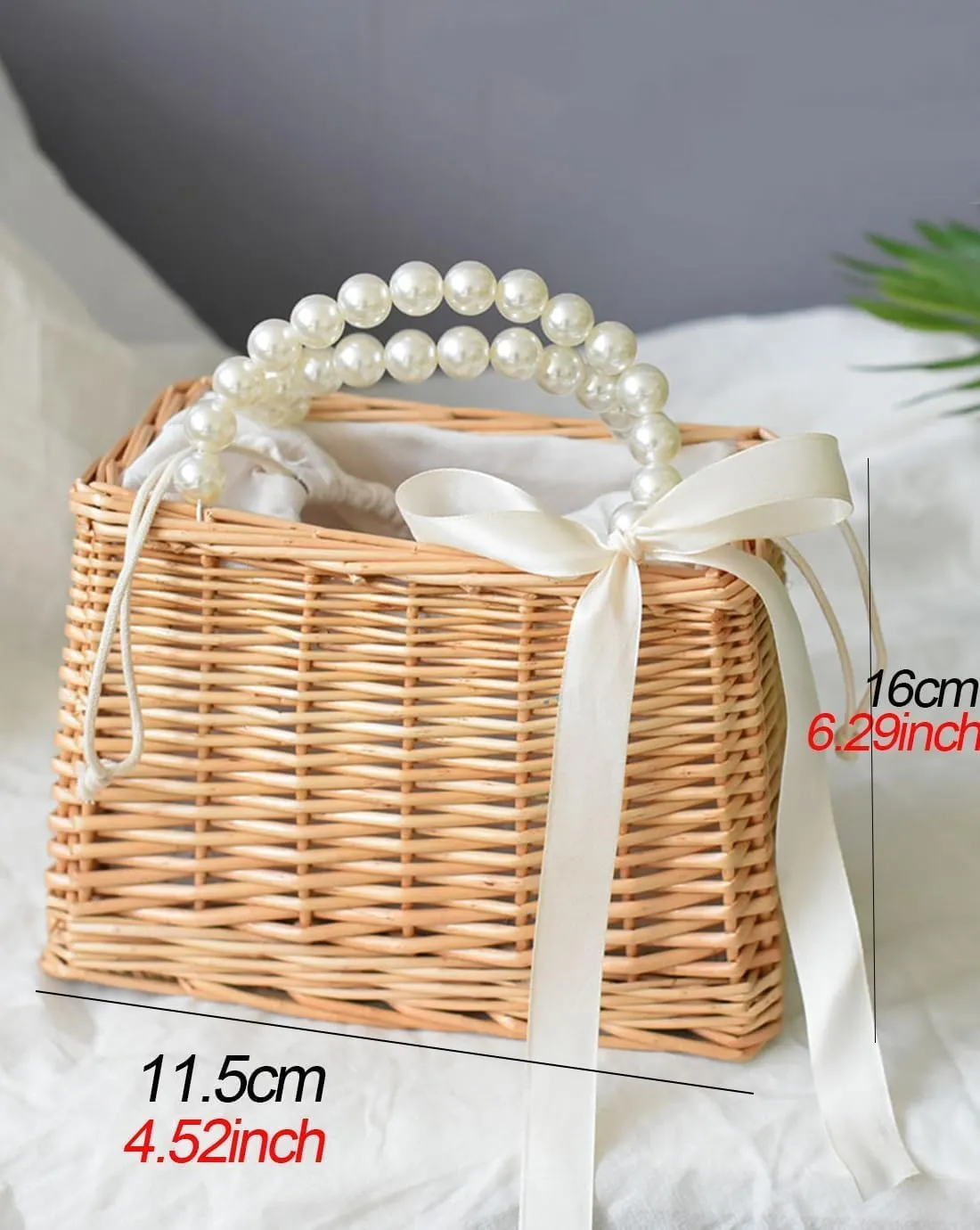Vintage Handmade Handwoven Pearl Bag Rattan Shoulders Woven Handbags Beach Style Straw Bags