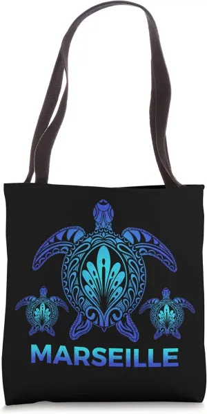 Vintage Marseille France FL Ocean Blue Sea Turtle Souvenirs Tote Bag