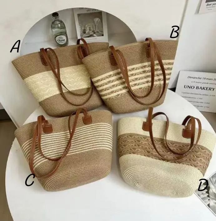 Vintage papyrus Straw Woven Beach Bag