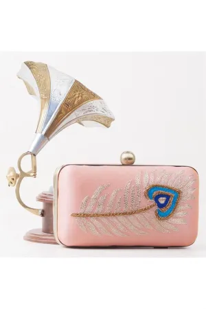 Vintage Peach Color Embroidered Art Silk Clutch