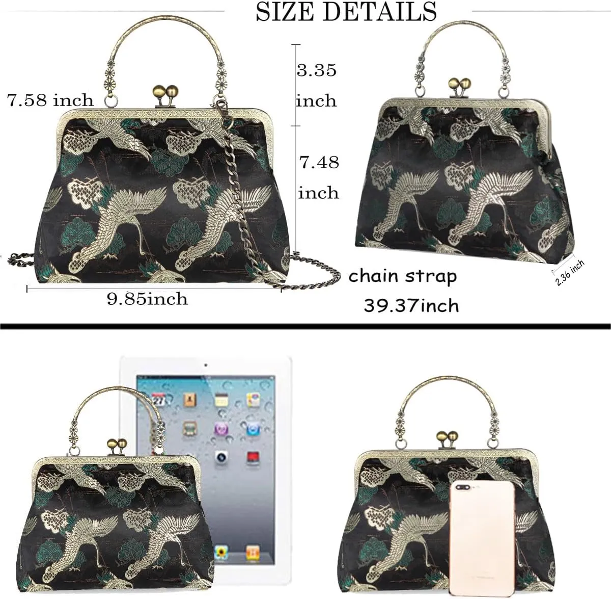 Vintage Purse Kiss Lock Purses and Handbags Floral Vacation Women Top Handle Handbag