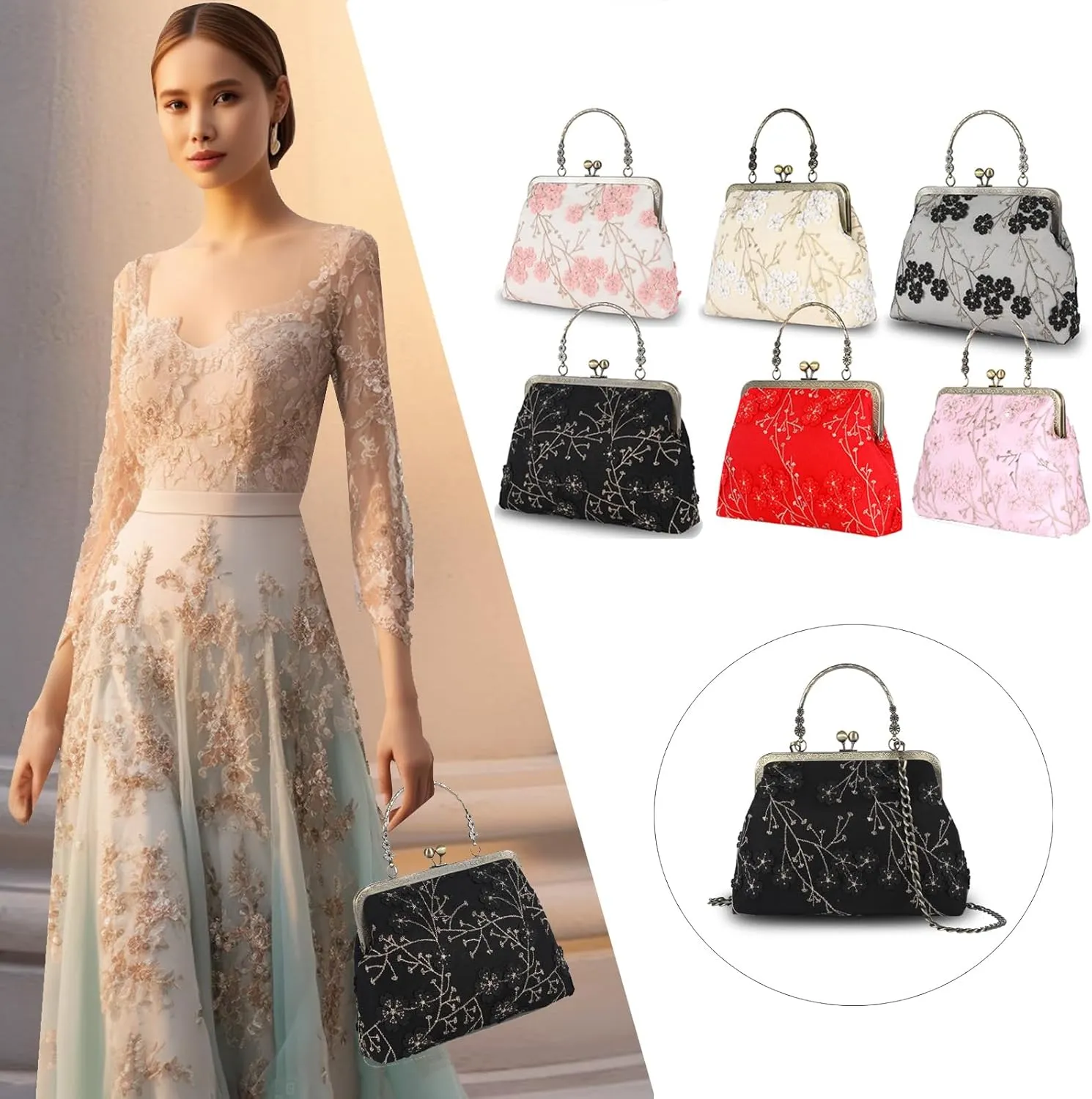 Vintage Purse Kiss Lock Purses and Handbags Floral Vacation Women Top Handle Handbag