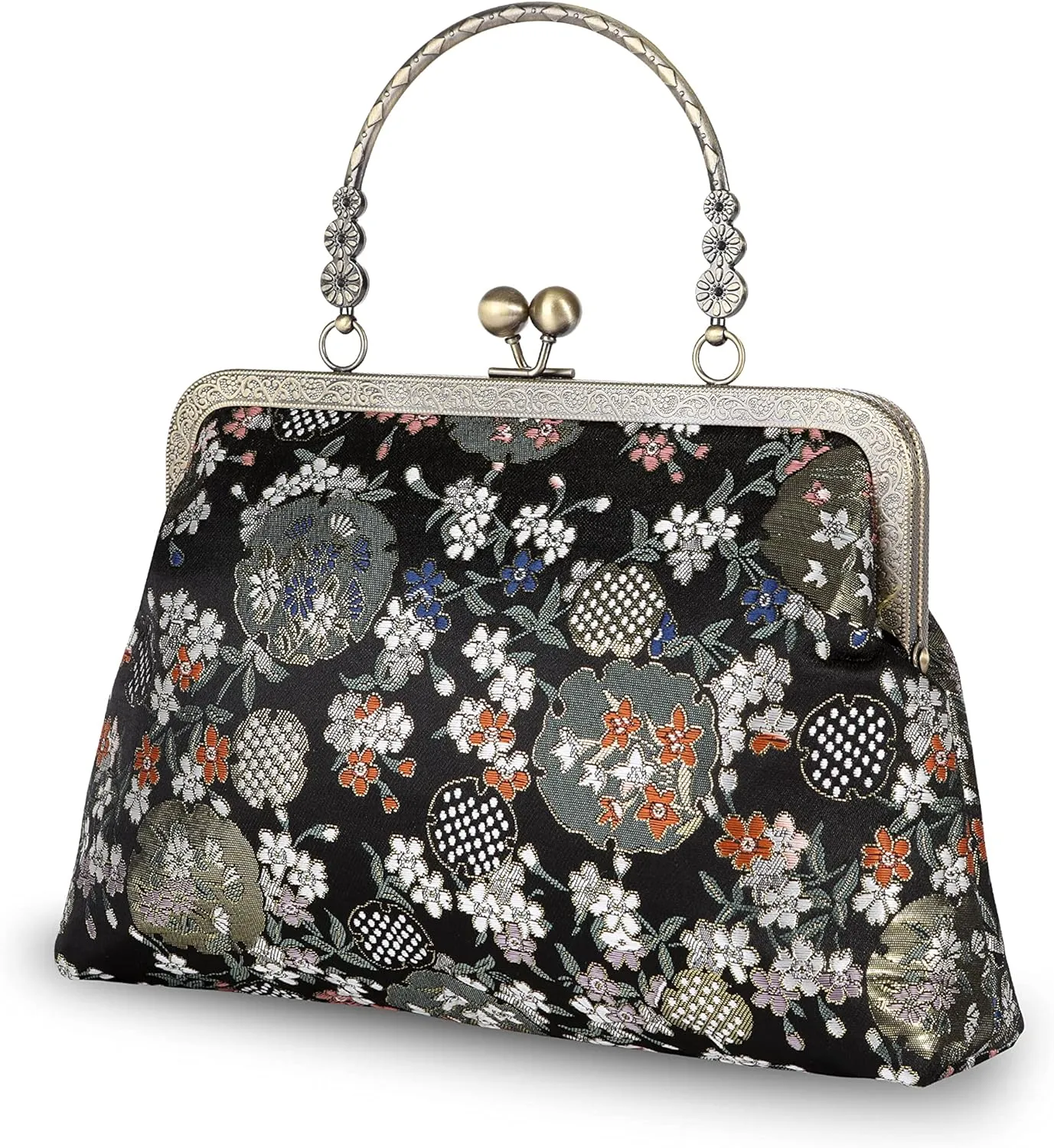 Vintage Purse Kiss Lock Purses and Handbags Floral Vacation Women Top Handle Handbag