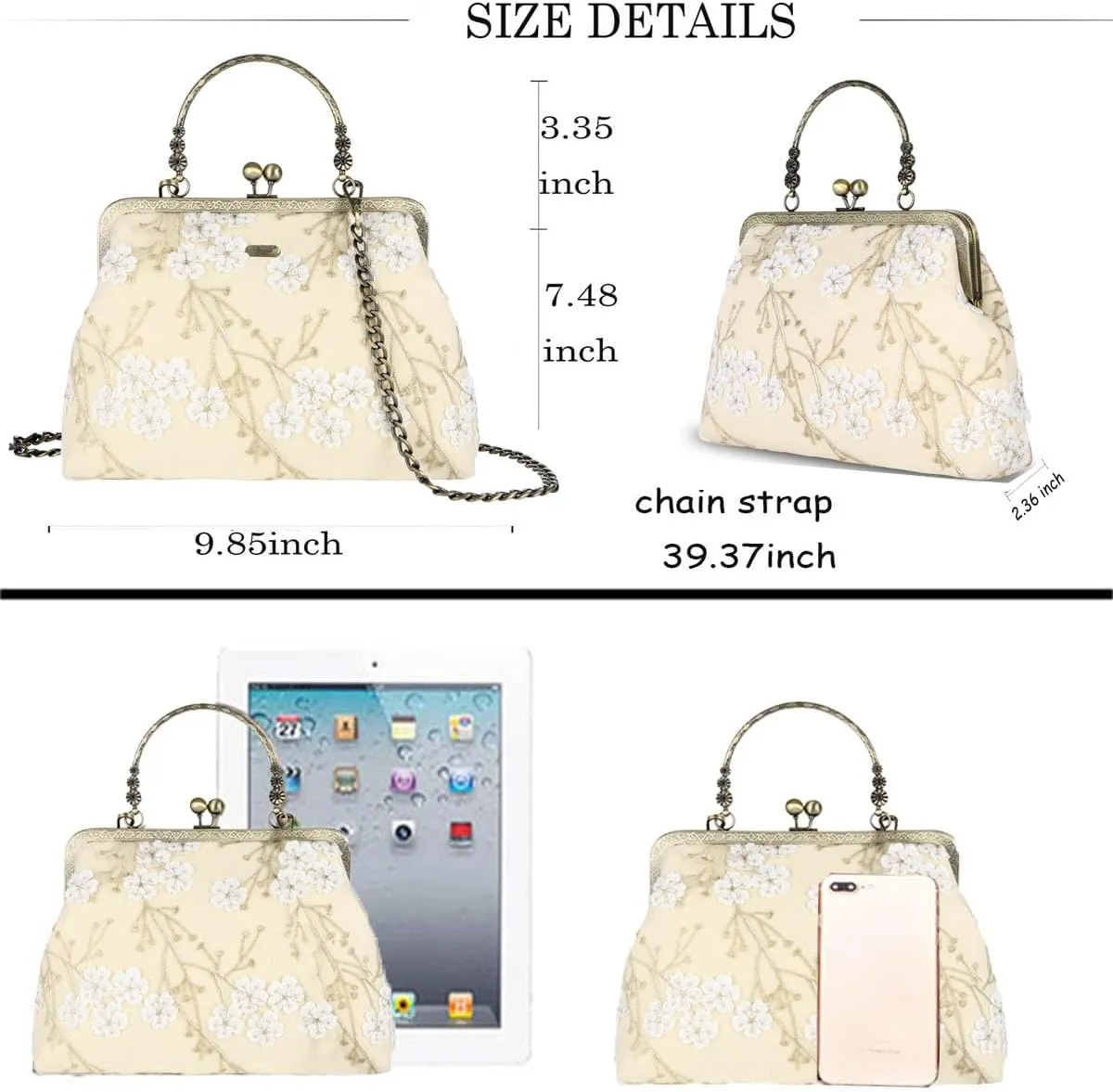 Vintage Purse Kiss Lock Purses and Handbags Floral Vacation Women Top Handle Handbag